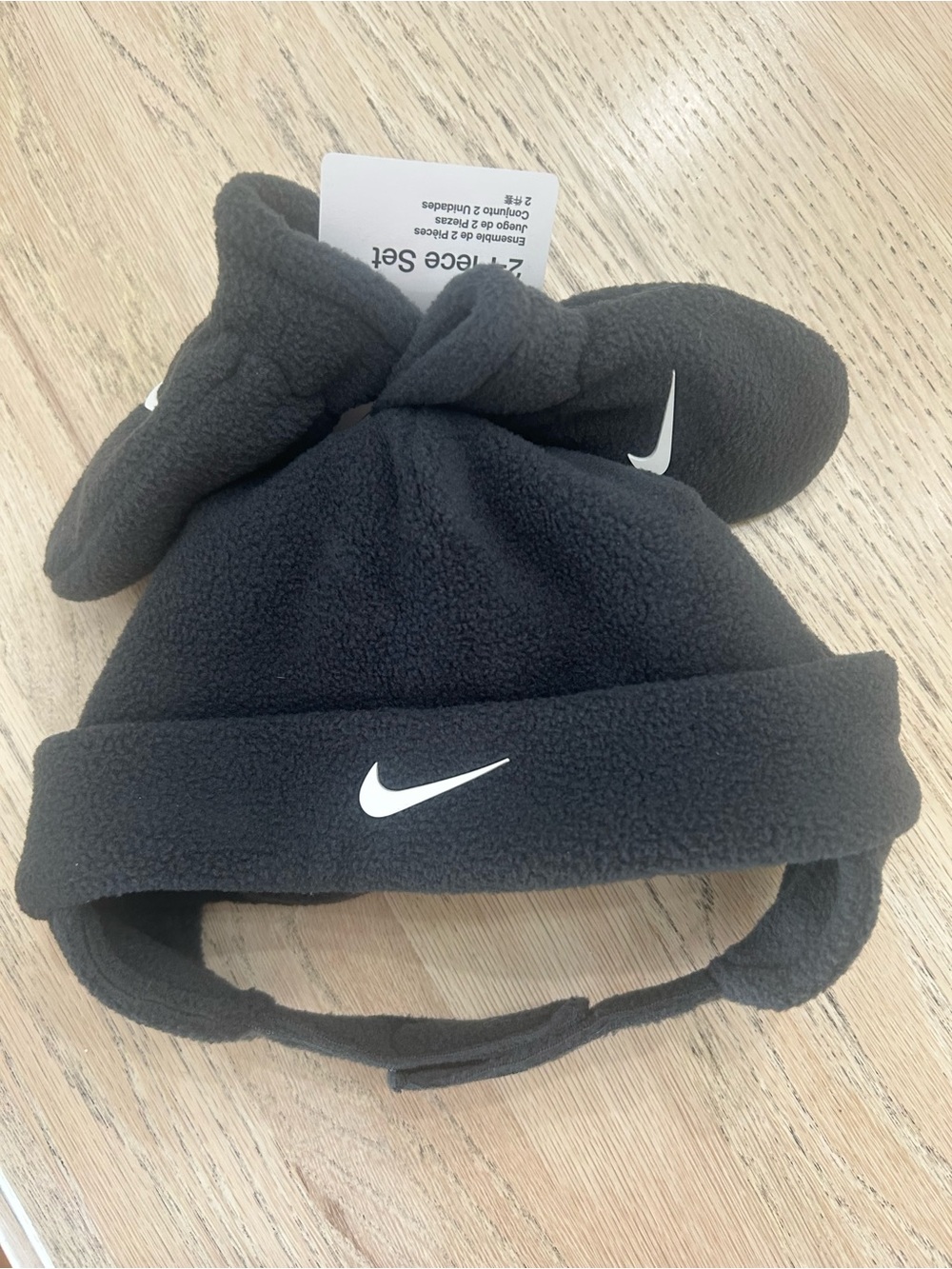 Nike Black Kids Fleece Hat with White Swoosh